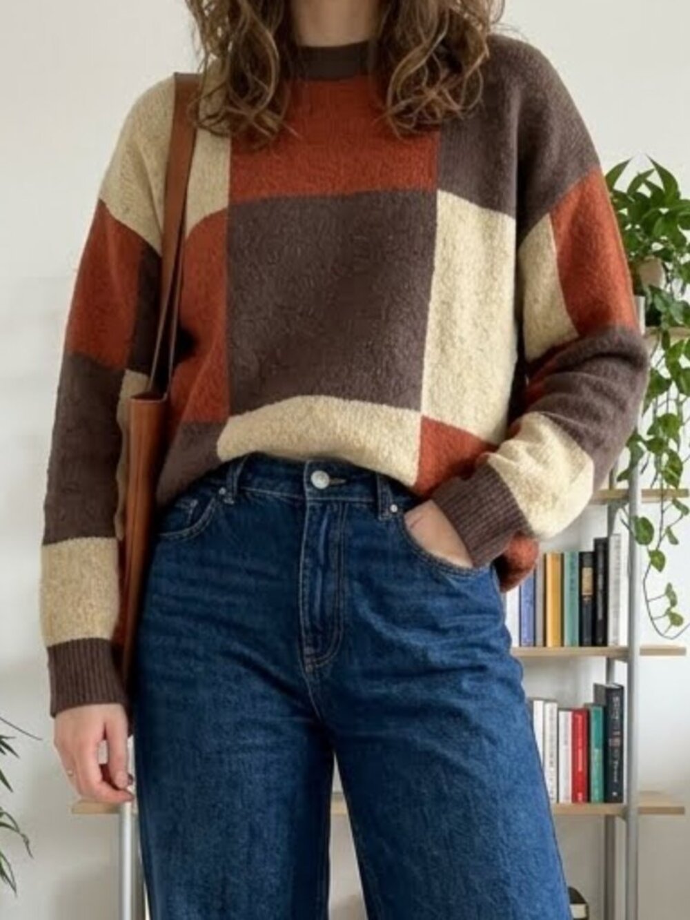 Indigo Jeanscode Women's Colorblock Knit Crewneck Sweater Vintage Style Size L